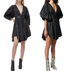 MSGM Satin High Shine Faux Wrap Asymmetrical  Puff Sleeve Bow Tie Mini Dress NEW